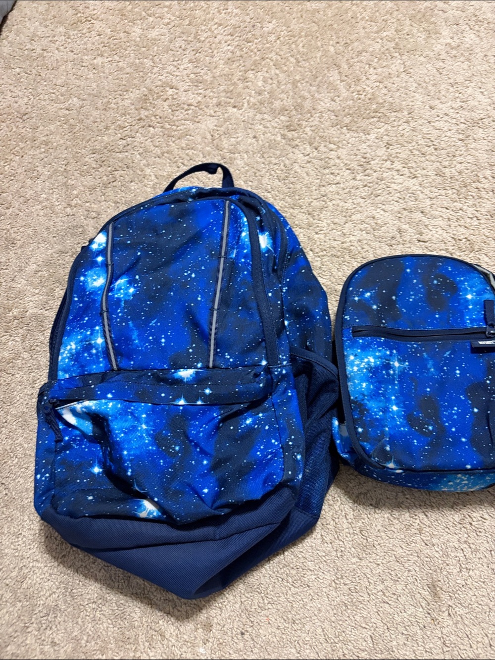 Lands End Galaxy Blue Print Backpack /Matching Lunch Bag